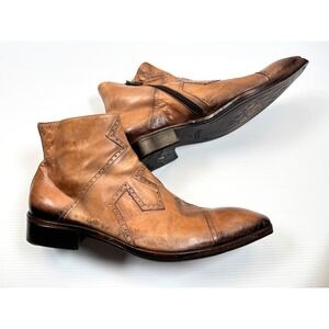 Jo Ghost Ankle Boots Mens 46 EUC Zip Closure Burnished Leather Square Toe RARE